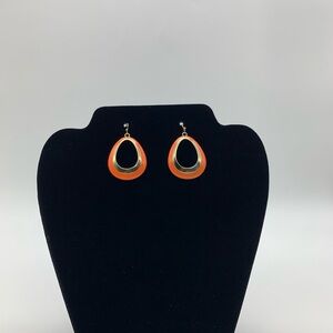 Vintage Orange Gold Tone Teardrop Dangle Oval Earrings